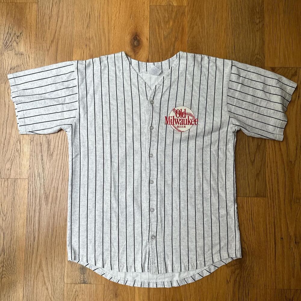 Vintage Old Milwaukee Beer Pinstripe Baseball Button Up Size: Large